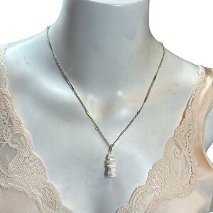 Vtg Set 925 Dot & Dash Chain & Stacked Puka Shell Pendant Necklace & Earrings